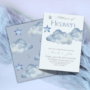 Dreamy Cloud Baby Shower Invitation Digital Blue Cloud Nine Piece of Heaven Baby Shower Invite Template Sky Themed Party It's a Boy Invites