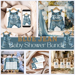 Blue Jean Baby Shower Invitation Bundle Western Party Clothesline Baby Shower Invite Digital Baby Clothes Denim Invitation Boy Signs Games