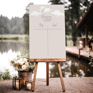 Heaven Sent Gender Reveal Voting Sign: Beige Cloud Neutral Theme Digital Canva Template, 18x24/24x36