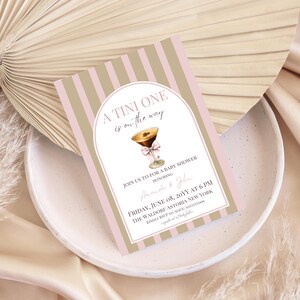 Retro A Tiny One Espresso Martini Baby Shower Invitation Digital Girl Coquette Pink Bow Shower Invite Baby is Brewing Coffee Themed Party