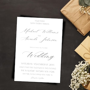 Classic Black and White Wedding Invitation Digital, Elegant Calligraphy Wedding Invite Canva Template
