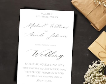 Classic Black and White Wedding Invitation Digital, Elegant Calligraphy Wedding Invite Canva Template