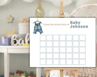 Blue Jean Baby Shower Game Sign Boy Western Template Clothesline Baby Shower Due Date Game Poster Signs Digital Clothes Denim Party Decor