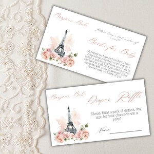 Livre floral de Paris pour thème parisien Bonjour Bebe pour billet de shower de bébé fille rose fête insertion de couches tombola carte de jeu toile téléchargement numérique