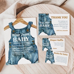 Blue Jean Baby Shower Invitation Boy Western Shower Bundle Template Clothesline Baby Shower Invite Digital Baby Clothes Denim Diaper Raffle