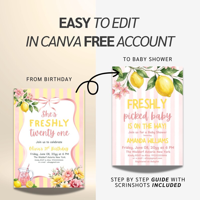 Freshly 21 Birthday Invitation Pink Lemonade Theme 21st Birthday Party Invite Lemon Summer Girl Preppy Yellow Stripes Editable Template image 11