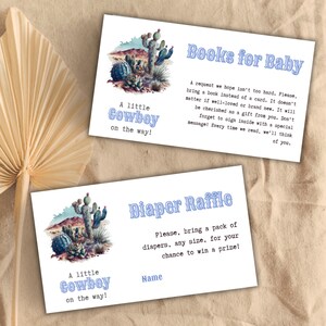 Ensemble de jeux de protection pour baby shower, petit cow-boy bleu, modèle sur toile, billet de tombola Western Baby Shower pour couches et livres pour cartes de naissance