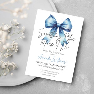 Something Blue Bow Bridal Shower Invitation Template, Editable She's Tying the Knot Bridal Shower Invite Trending Now Blue Ribbon Bow Theme