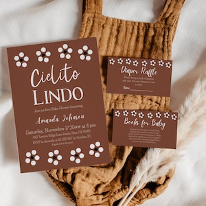 Modelo de convite para chá de bebê Cielito Lindo para festa temática mexicana Talavera Barro, cartão de inserção para rifa de fraldas espanholas editável