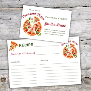 Love and Pizza Italian Bridal Shower Recipe Card, Italy Theme Canva Template, Printable First Slice Recipe Insert Ticket Digital Download