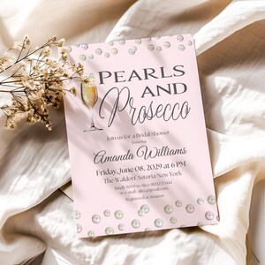 Pearls and Prosecco Bridal Shower Invitation Digital Template Pearl Bridal Shower Invite for a Pink Brunch and Bubbly Party Invitation