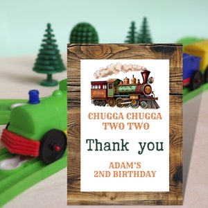 Train Themed 2nd Birthday Decor Thank you card, Chugga Chugga Two Two second birthday Favor Digital Download