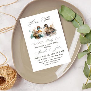 Waddle It Be Duck Gender Reveal Invitation He or She Gender Reveal Invite Mallard Duck Hunting Gender Reveal Party Invitation Digital Canva