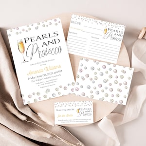 Parels en prosecco bruids douche uitnodiging bundel brunch en bubbels parel bruids douche uitnodiging digitale receptkaart voor bindmiddel verzoekkaart