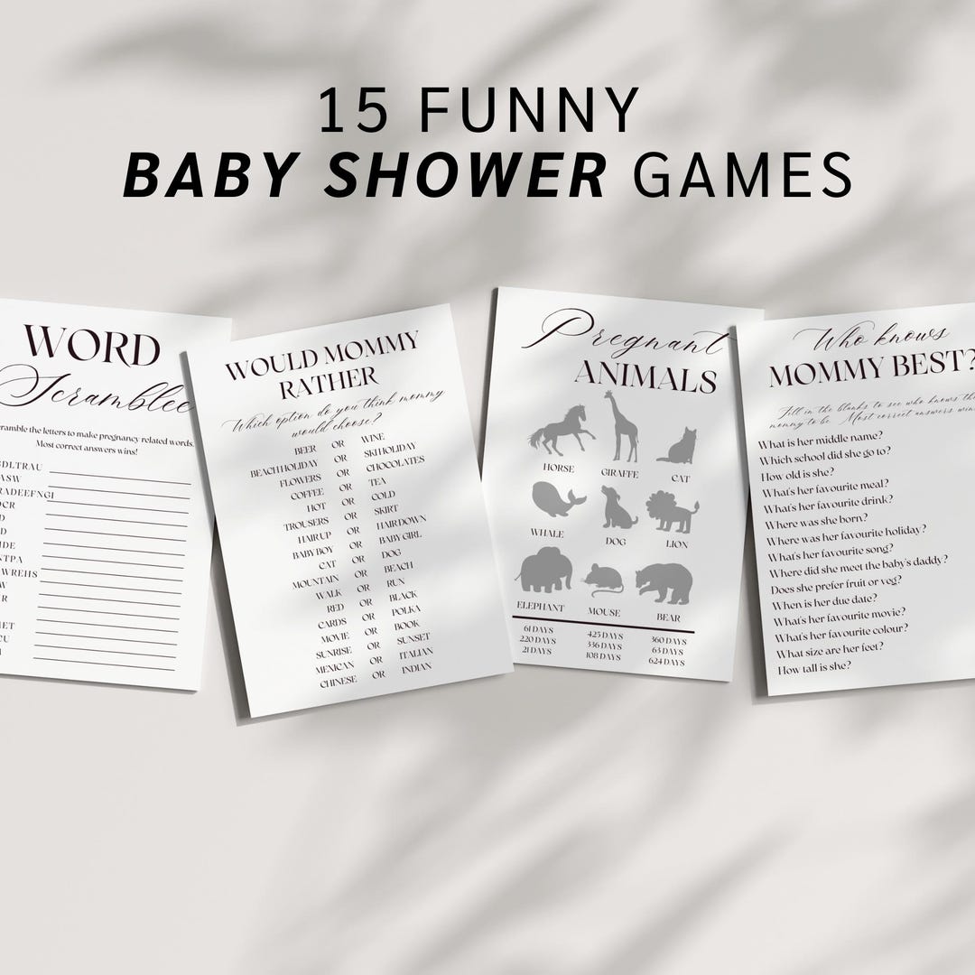 Minimalist Baby Shower Games Bundle Funny Printable Shower Activities ...