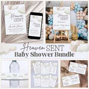 Der Himmel schickt Babyparty-Einladungs-Bundle Digitale Vorlagen Verträumte Blaue Wolke Neun Laden ein Set Himmels-Babyparty-Spiele-Party-Dekor
