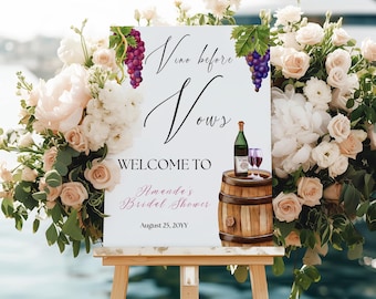 Vino before Vows Bridal Shower Welcome Sign, Winery Themed Signs, Printable Red Wine Tasting Canva Templates for a Digital Download