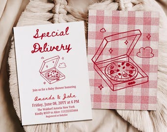 Special Delivery Baby Shower Invitation Pizza Gender Neutral Invite Minimalist Editable Canva Template