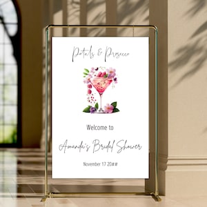 Petals and Prosecco Bridal Shower Signs for Brunch and Bubbly Champagne Party, Floral Bridal Brunch Pink Welcome sign, Digital Download
