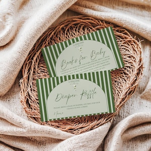 Tini ONE babyshower luierloterijkaart, Tiny is on the Way, olijfgroene martini babyshowerboek aanvraag ticketsjabloon Coquette Bow Party
