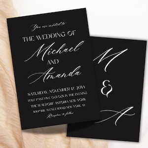Classy Black and White Wedding Invitation Digital Classic Wedding Invite Canva Template Elegant Minimalist Black Wedding Invitation