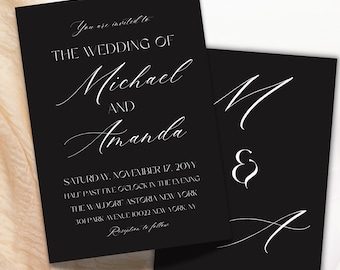 Classy Black and White Wedding Invitation Digital Classic Wedding Invite Canva Template Elegant Minimalist Black Wedding Invitation