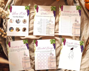 Vino before Vows Bridal Shower Games, Winery Themed Party Game Card, Printable Red Wine Tasting Bingo Canva Template for a Digital Download