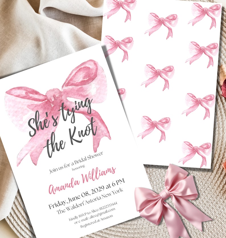 She's Tying the Knot Bridal Shower Invitation Template Editable Ribbon