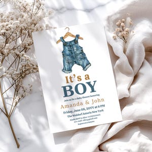 It&#39;s a Boy Baby Shower Invitation Digital Template Blue Jean Baby Shower Invite Editable Clothesline Theme Western Demim Baby Clothes Party