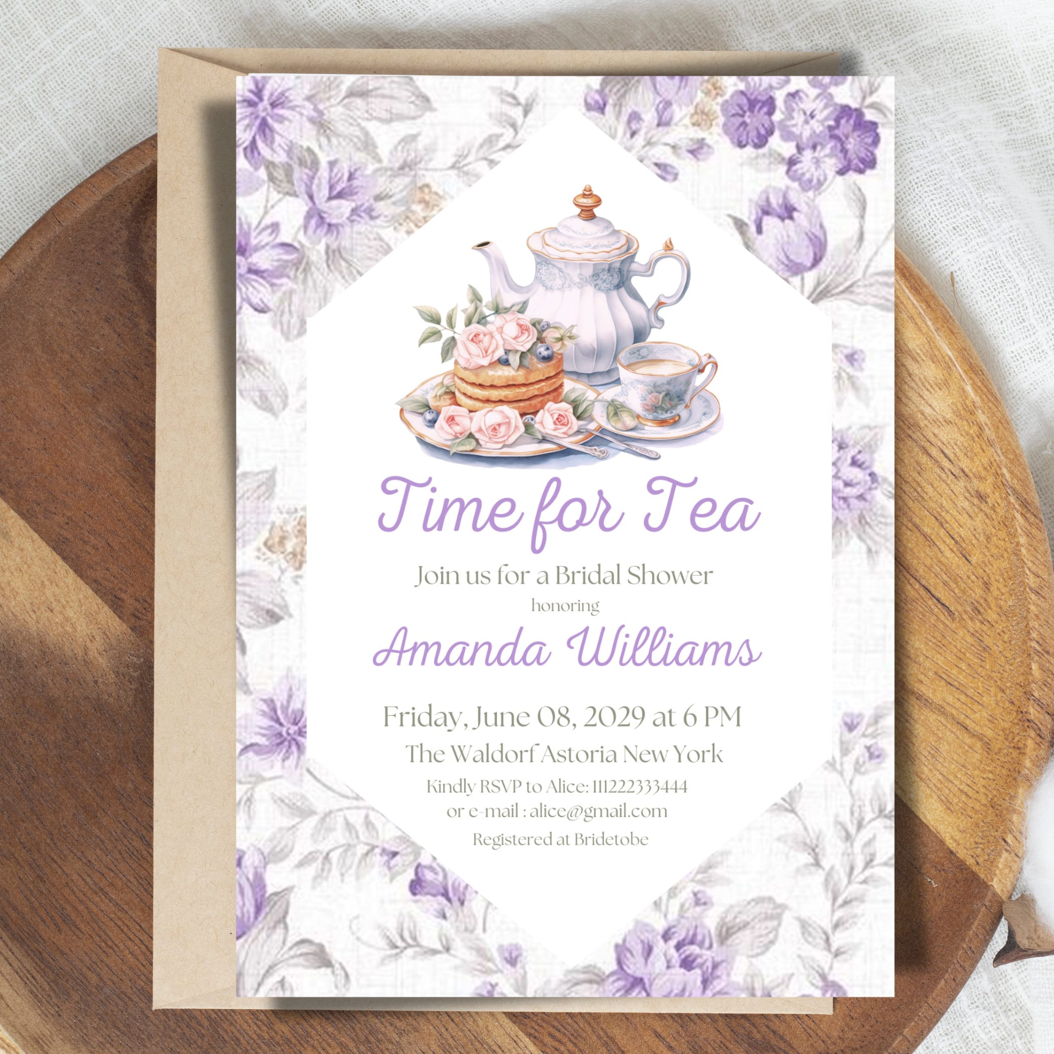 Time Four Tea Invitation Editable Tea Party Bridal Shower Invite With Time for Tea Theme ...