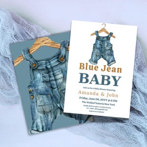 Jeans Baby Shower Invitation Boy Digital Template Blue Jean Baby Shower Invite Editable Clothesline Theme Western Demim Baby Clothes Party