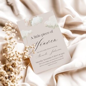 Heaven Baby Shower Invitation Gender Neutral Beige Dreamy Cloud Nine Shower Invite Digital Download Template Sky Theme Piece of Heaven Party