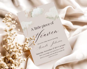 Heaven Baby Shower Invitation Gender Neutral Beige Dreamy Cloud Nine Shower Invite Digital Download Template Sky Theme Piece of Heaven Party