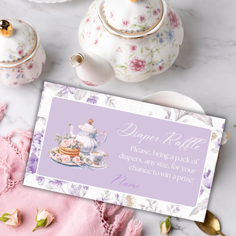 Teacup Raffle A Baby is Brewing Baby Shower Game Canva Template Tea Party Lavender ...