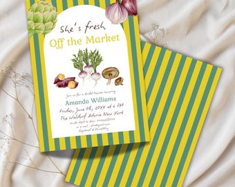 Off the Market Bridal Shower Invitation Template for a Fresh Farmers Market Themed Brunch Party, Digital Download Retro Bridal Shower Invite