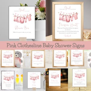 Boho Clothesline Baby Shower Decor - Sweet Little Girl Printable Signs for Pink Watercolor Themed Party
