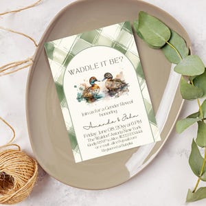Waddle It Be Duck Gender Reveal Invitation Digital He or She Gender Reveal Invite Green Mallard Duck Gender Reveal Party Boy or Girl Invite