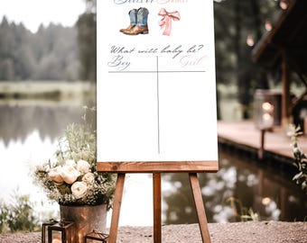 Boots or Bows Gender Reveal Voting Sign, He or She Gender Reveal Sing Template, Blue or Pink Western Gender Reveal Party Theme