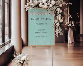 Teal Bridal Shower Turquoise Welcome Sign Editable Pearl Bridal Shower Signs Bride and Co Digital Backdrop Template for Bridal Brunch Decor