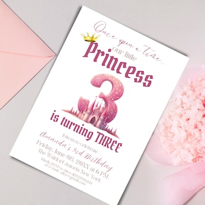 Little Princess 3rd Birthday Invitation Pink Castle Enchanted Third Birthday Party Invitation Digital Template Princess Birthday Invite