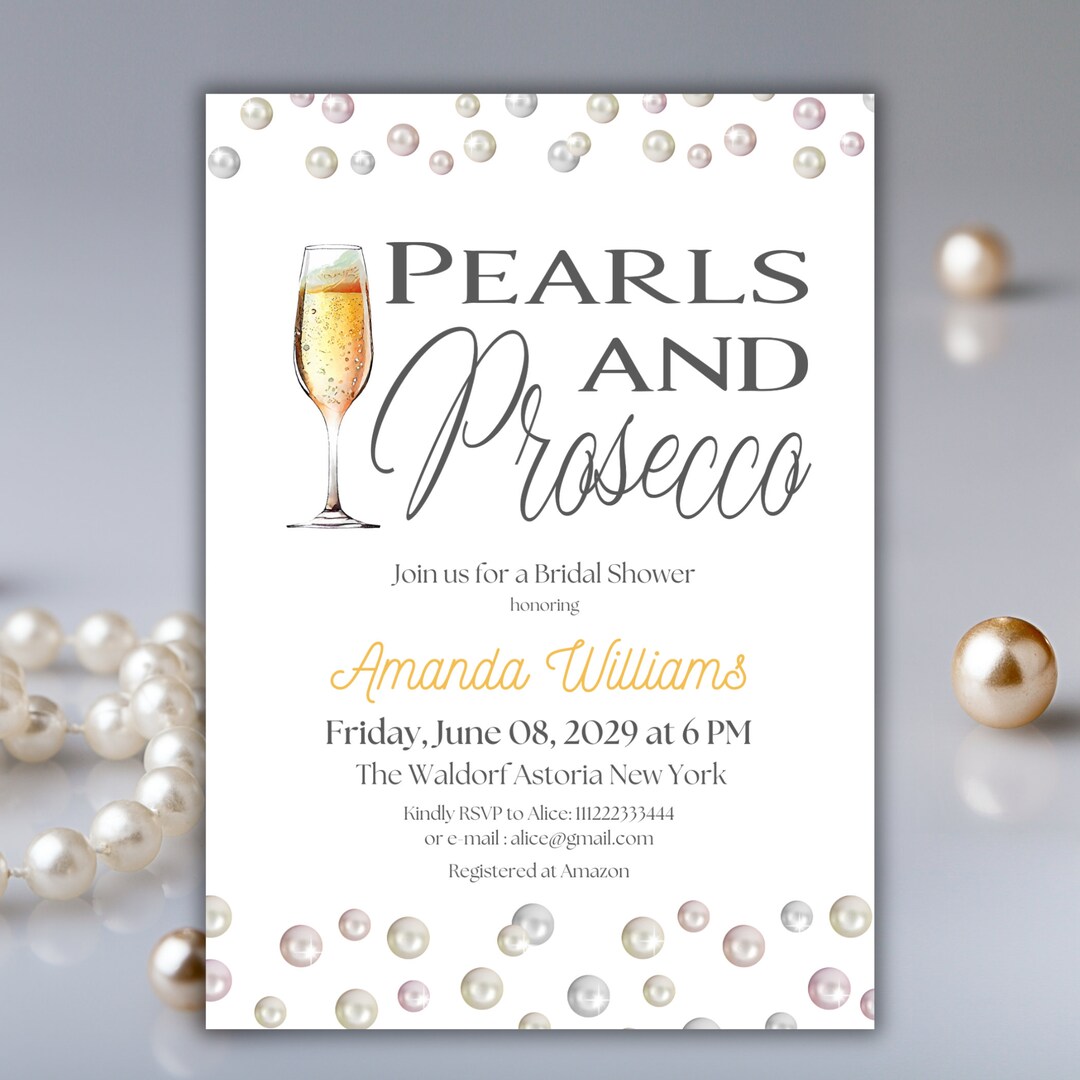 Pearls and Prosecco Bridal Shower Invitation for a Brunch and Bubbly ...