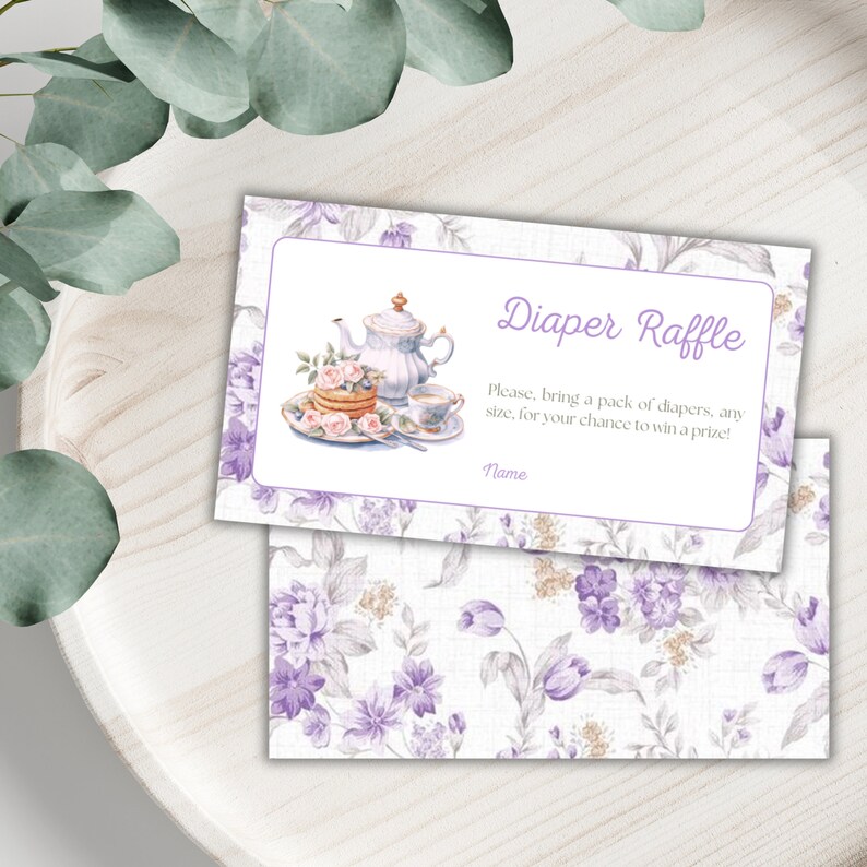 Teacup Raffle Tea Party Lavender Floral Baby Shower Bundle Canva Template Invite ...