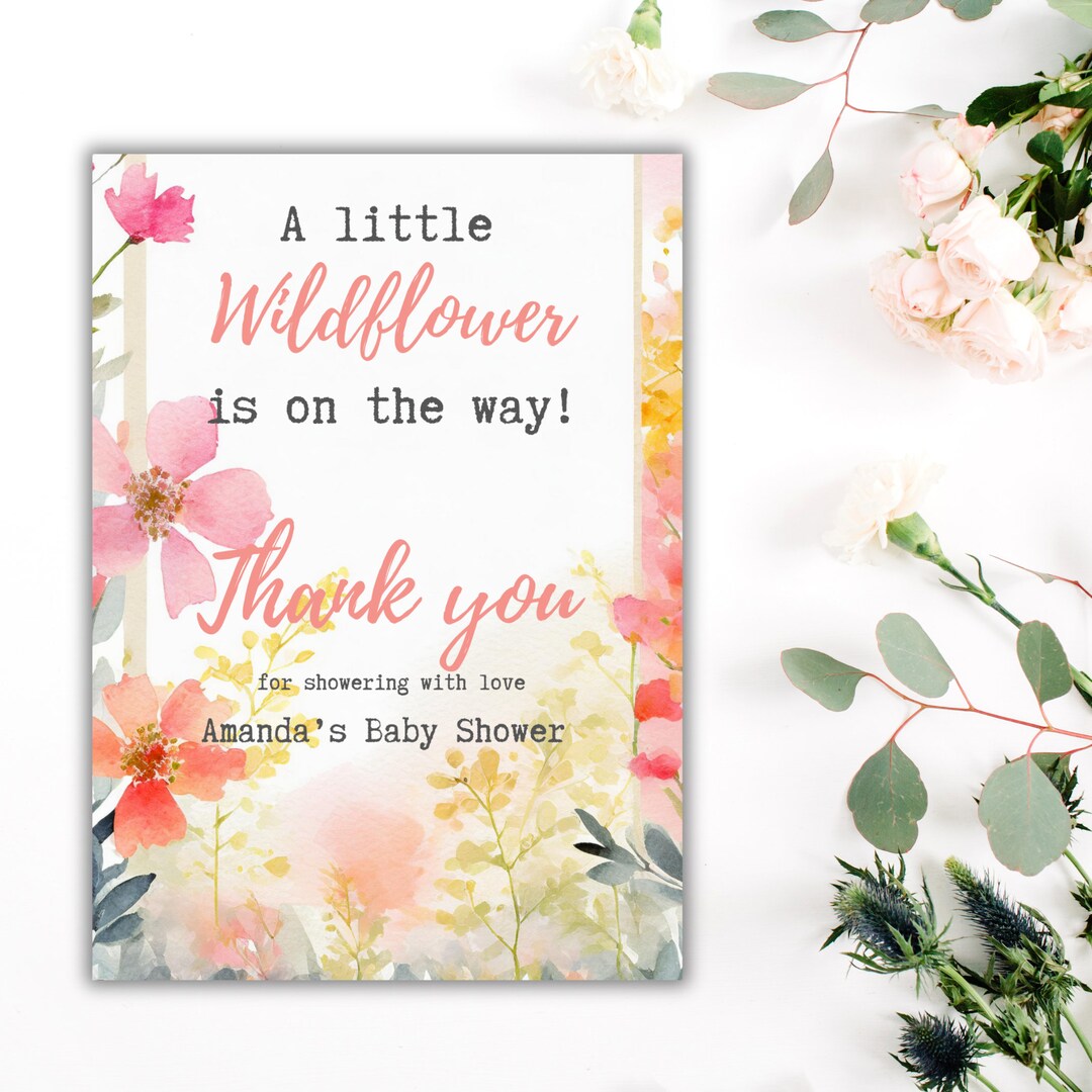 Wildflower Thank You Card Canva Template Girl Floral Favor Decor Baby ...