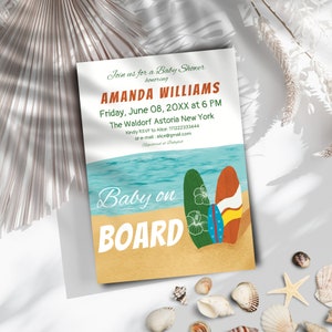 Surfing Baby Shower Invitation: Tropical Beach Theme (Digital Canva Template 5x7&quot; PDF File)
