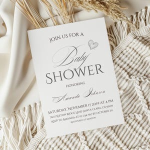 Minimale babyshower uitnodiging digitale sjabloon genderneutrale babyshower uitnodiging grijs hart moderne babyshower uitnodiging minimalistische kaart