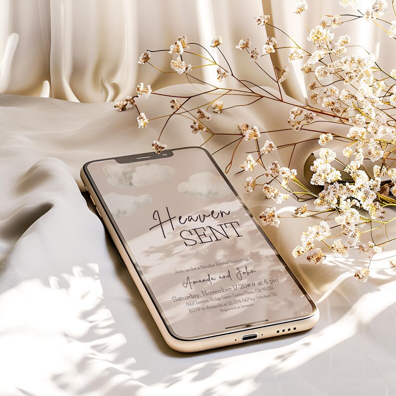 Sent Invite Heaven Sent Gender Reveal Invitation Digital Template | He or She ...
