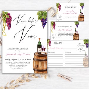 Vino vor Gelübde Brautdusche Einladung Bundle Weingut Thema Canva Vorlage Druckbare Rotweinprobe Register und Rezeptkarten Digital