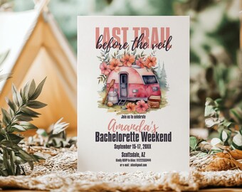 Cabin Bachelorette Party Weekend Itinerary Template Digital Glamping Camp Invitation