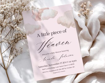 Pink Cloud Baby Shower Invitation, Heaven Sent Theme (Digital Template)