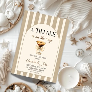 Tiny One Baby Shower Invitation Digital Coquette Beige Bow Baby Shower Invite Template A Baby is Brewing Coffee Theme Espresso Martini Party
